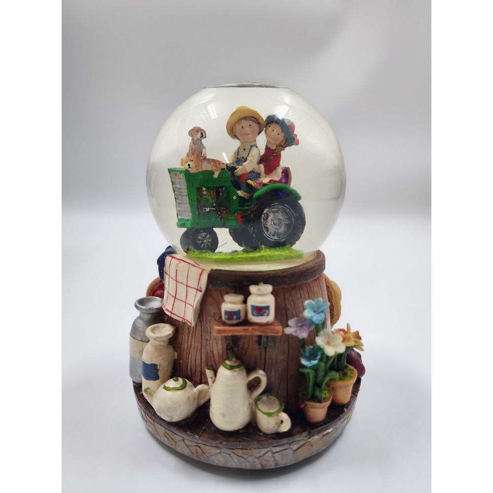 Vintage Precious Moments Water Globe Children and Bear on Park Bench Snow Globe